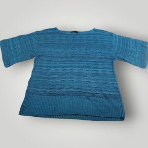 Marisa Christina Women's L Teal Open-Knit Short Sleeve Pullover Sweater